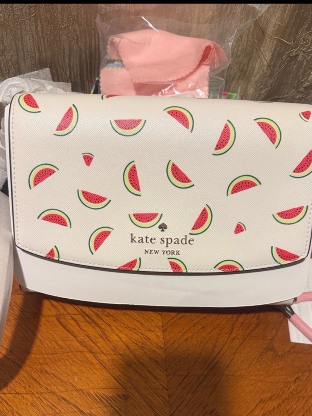 kate spade White Watermelon Print Crossbody with Gold Chain